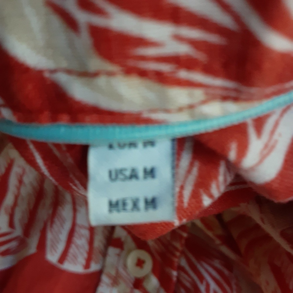 Porter & Ash Mens Orange Tropical Palm Leaf Linen Blend Short Sleeve Shirt M - Picture 4 of 9